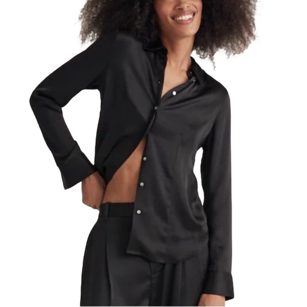 MADEWELL Satiny Button Down Shirt in Black